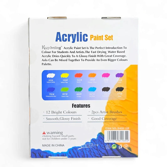 Keep Smiling Acrylic Paint Set 30ml - 12 Colors + 2 Brushes