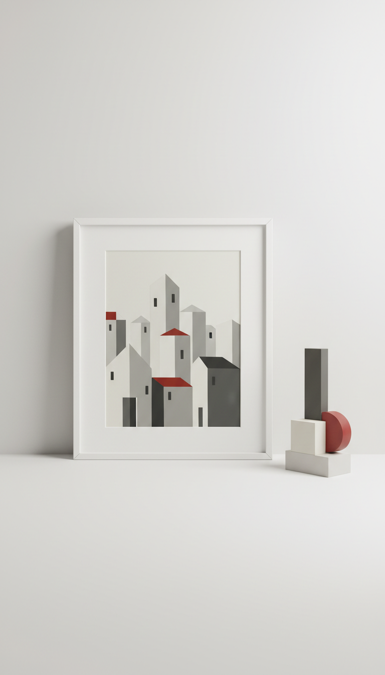 Minimalist Cityscape Painting on Canvas